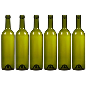 6-Pack Wine Glass Bottles - Empty, Bordeaux Bottles for Home Brewing, Wine Supplies, Green
