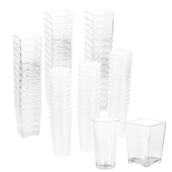 Plastic Shot Glass and Square Dessert Cups for Parties (3 Oz, 5 Oz)
