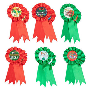 Juvale Red and Green Ugly Christmas Sweater Ribbon Awards (3 x 6.2 in, 12 Pack)