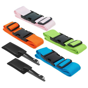 4-Pack Luggage Straps Suitcase Belt and Tag, Travel Bag Accessories, 4 Colors