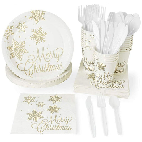 Juiluna 200Pcs Christmas Disposable Dinnerware Set, Christmas