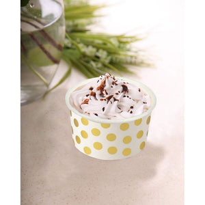 Disposable Ice Cream Cups, Dessert Bowls with Gold Polka Dots (8 oz, 100 Pack)