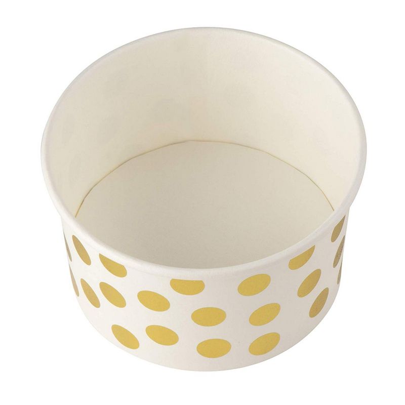 Disposable Ice Cream Cups, Dessert Bowls with Gold Polka Dots (8 oz, 100 Pack)