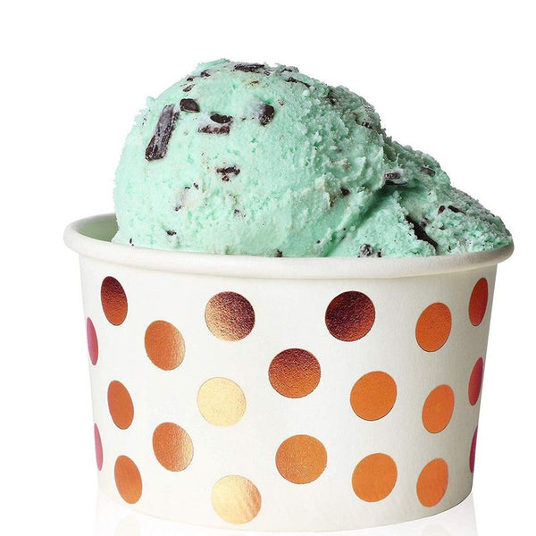 Disposable Ice Cream Cups, Dessert Bowls with Rose Gold Polka Dots (8 oz, 50 Pack)