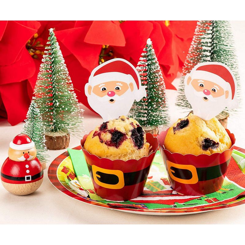 Santa Claus Cupcake Toppers and Christmas Cupcake Wrappers (100 Pieces)