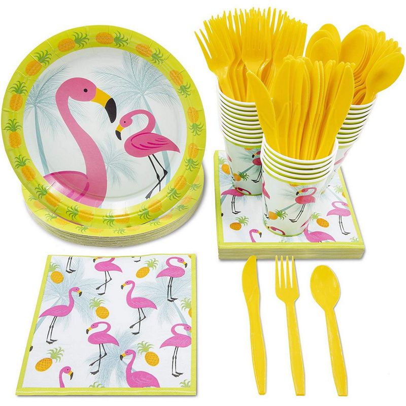 Flamingo Party Bundle Includes Plates, Napkins, Cups, and Cutlery (Serves 24,144 Pieces)