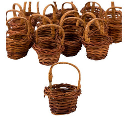 Mini Baskets- 24-Pack Miniature Woven Baskets with Handles, Mini Round Baskets, Small Country Baskets, for Parties, Gardens, Home Decoration, Brown, 1.75 x 1.75 x 2.7 Inches