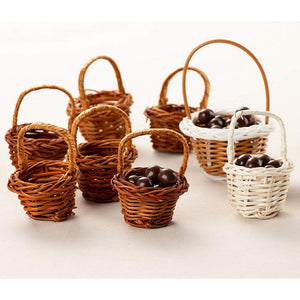 Mini Baskets- 24-Pack Miniature Woven Baskets with Handles, Mini Round Baskets, Small Country Baskets, for Parties, Gardens, Home Decoration, Brown, 1.75 x 1.75 x 2.7 Inches