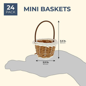 Mini Woven Baskets with Handles for Party Favors, Crafts, Decor (2.2 x 3 In, 24 Pack)