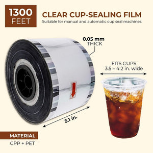 Juvale Clear Cup Sealer Film for Bubble Boba Tea, Fits 3.5-4.2 Inch Diameter Cups, 1300 Feet