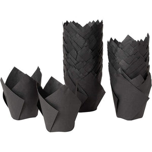 Black Tulip Cupcake Liners for Weddings and Birthday, Paper Baking Cups (100 Pack)