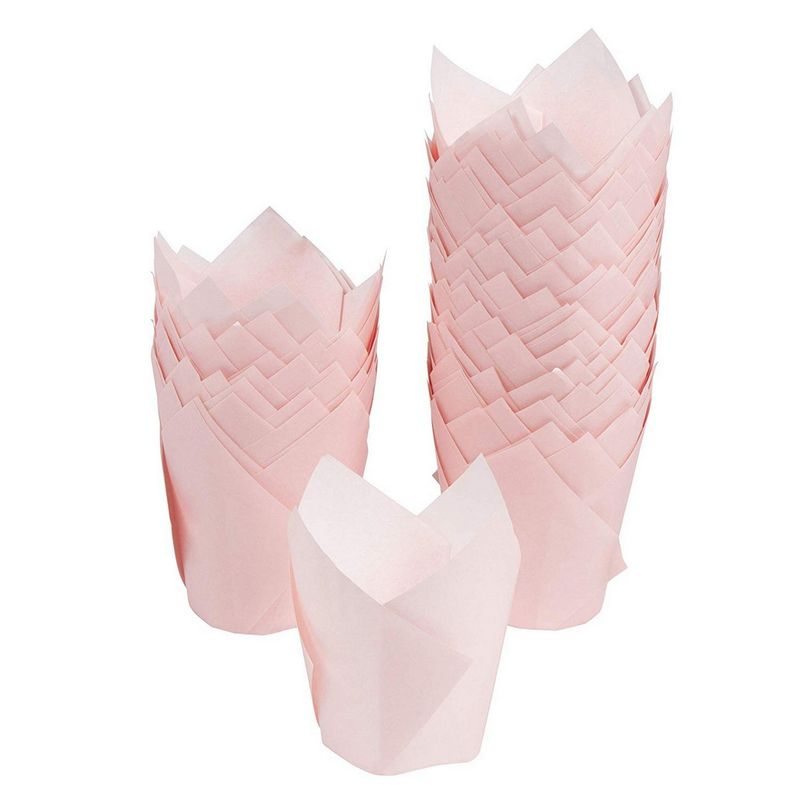 Tulip Cupcake Liners - 100-Pack Medium Baking Cups, Muffin Wrappers, Perfect for Birthday Parties, Weddings, Baby Showers, Bakeries, Catering, Restaurants, Baby Pink