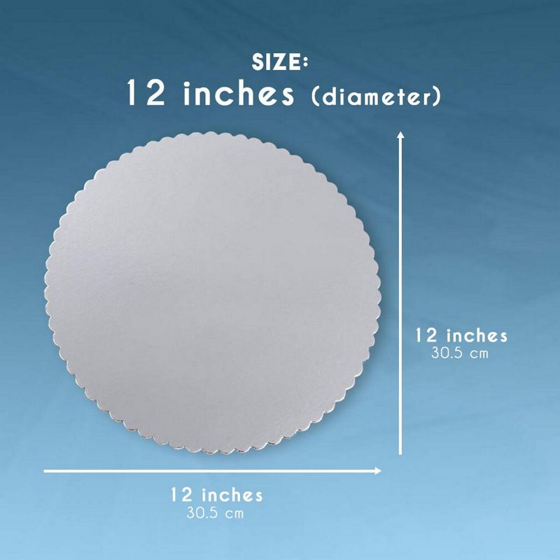 12-Pack Round Cake Boards, Cardboard Scalloped Cake Circle Bases, 11.5 Inches Diameter, Silver