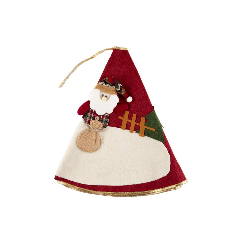 Juvale Red Christmas Tree Skirt - Winter Holiday Vintage Decoration, 35-Inch Skirt with Gold Trim, Plush Santa Face, Mini Snowflakes, Classic Design Indoor Festive Season Decor