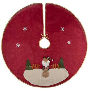 Juvale Red Christmas Tree Skirt - Winter Holiday Vintage Decoration, 35-Inch Skirt with Gold Trim, Plush Santa Claus and Gift Sack, Mini Snowflakes, Classic Design Indoor Festive Season Decor