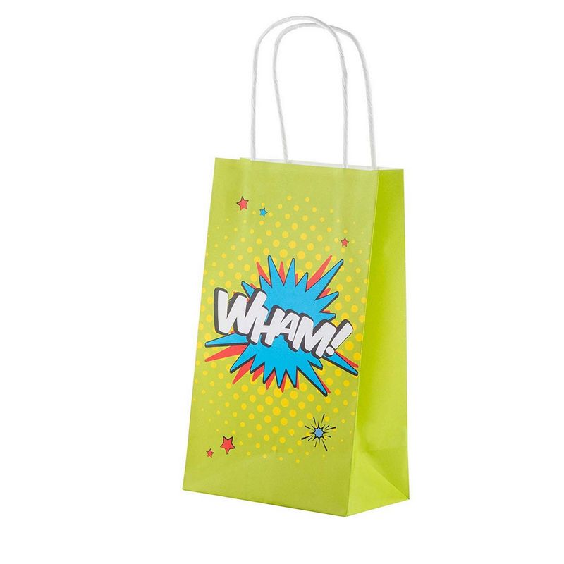 Superhero Comic Book Gift Bags - 24-Pack Kids Treat Bags with Handles, Paper Goodie Bags for Retail, Gifts, Party Favors, 4 Assorted Designs, 9 x 5.3 x 3.15 Inches