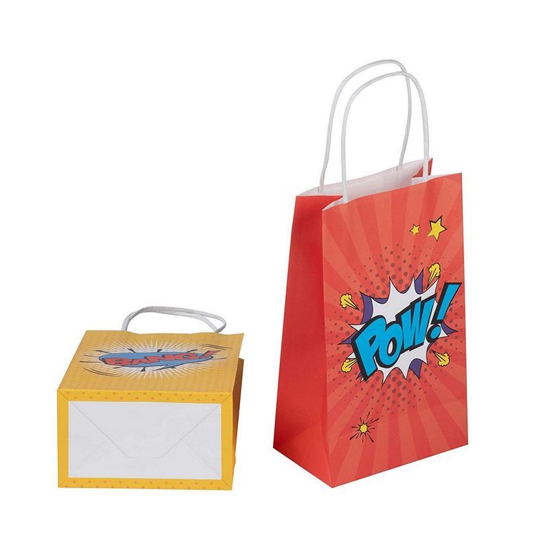 Superhero Comic Book Gift Bags - 24-Pack Kids Treat Bags with Handles, Paper Goodie Bags for Retail, Gifts, Party Favors, 4 Assorted Designs, 9 x 5.3 x 3.15 Inches