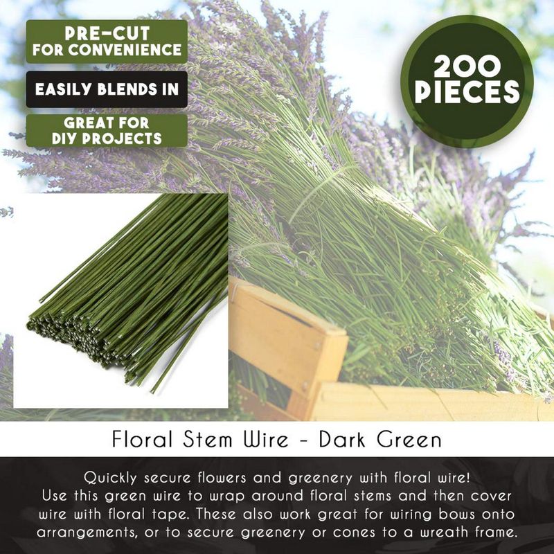 50pcs Floral Stem Flower Wire DIY Handmade Floral Arrangement Wire Gauge Floral  Wire 2 * 400MM in Diameter (Green) 
