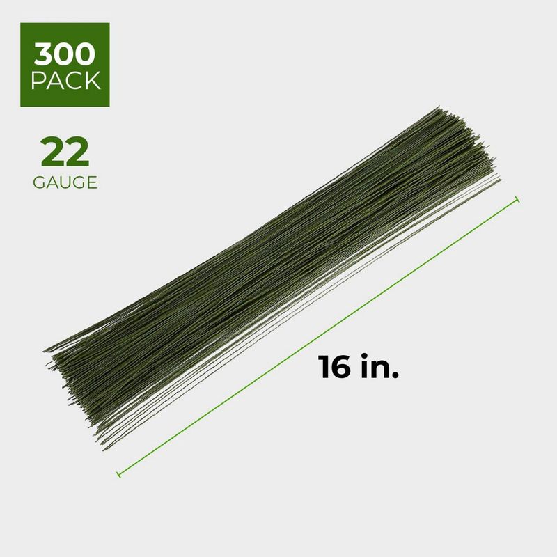 Juvale 300 Pieces Green 18 Gauge Floral Wire Stems for DIY Crafts