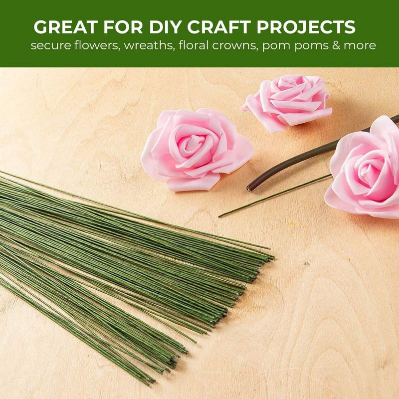Floral Stem Wire for DIY Crafts and Flower Arrangements (16 in, 22 Gauge, 300 Pack)