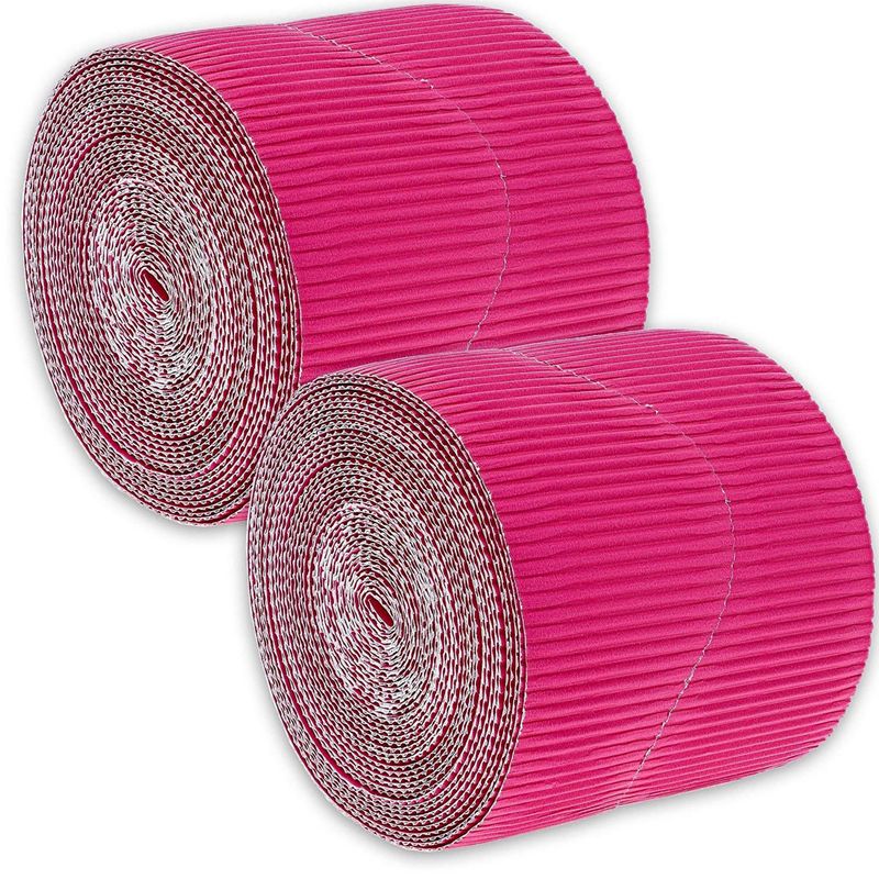 Juvale 2-Rolls Hot Pink Bulletin Board Scalloped Border Decoration for Classroom, 2 Inches x 50 Feet