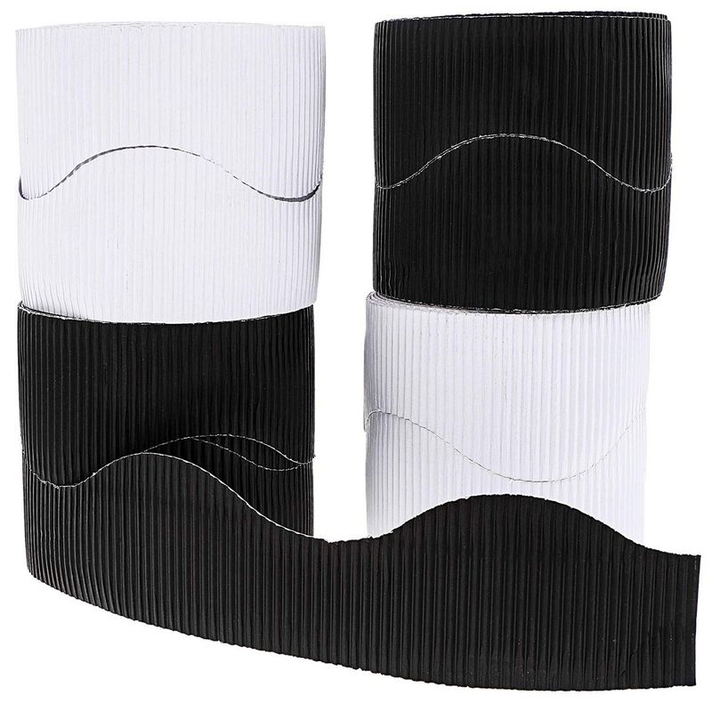 Juvale 6-Rolls Bulletin Board Scalloped Border Decoration for Classroom, Black and White, 2 Inches x 150 Feet Total