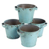 Small Blue Distressed Galvanized Buckets, Vintage Garden Decorations (4.7 x 3.7 in, 4 Pack)