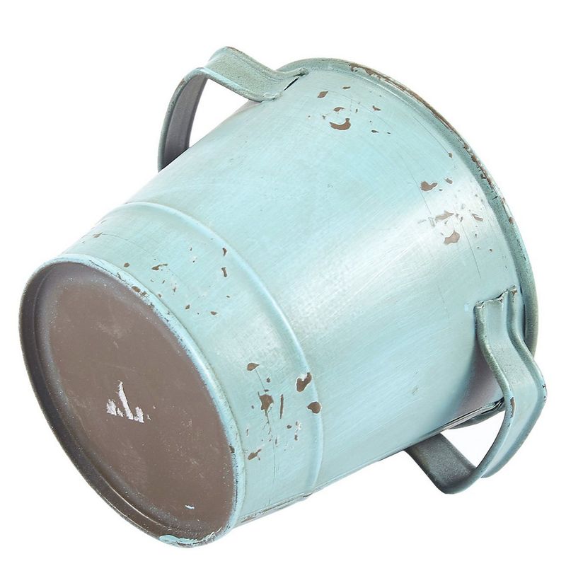 Small Blue Distressed Galvanized Buckets, Vintage Garden Decorations (4.7 x 3.7 in, 4 Pack)