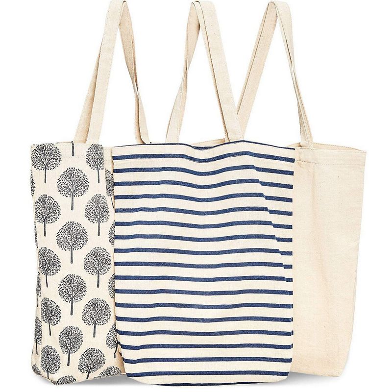 3 Pack Of Reusable Canvas Tote Bags For Grocery Shopping (3