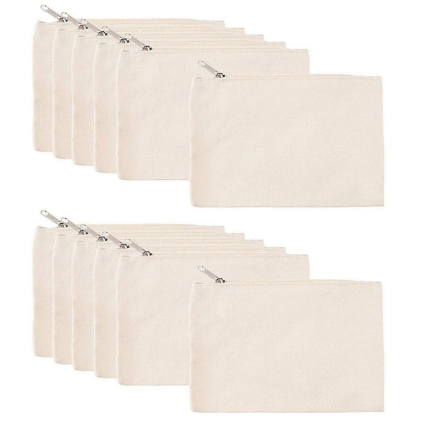 12 Pack Canvas Makeup Bag, DIY Blank Zippers Pouches for Cosmetic, Pencil Case, Party Gift Bags, Travel, Craft and Coins Purse - White 8 x 6 inches