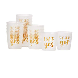 Plastic Shot Glasses - 15 Pack – Bachelorette Party Shot Glasses, Mini Disposable Plastic Shot Glasses, Wedding Party Props, Favors, Frosted White with Gold Foil, Holds 3.7oz