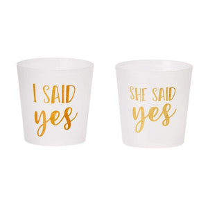 Plastic Shot Glasses - 15 Pack – Bachelorette Party Shot Glasses, Mini Disposable Plastic Shot Glasses, Wedding Party Props, Favors, Frosted White with Gold Foil, Holds 3.7oz