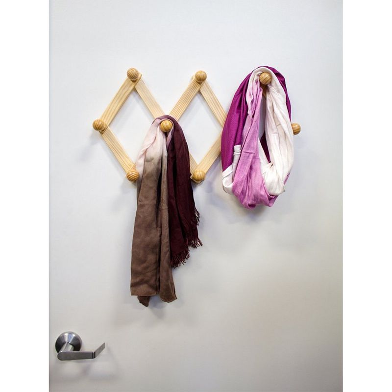 Wooden Peg Rack / Wall Mounted Coat Rack - Expandable Coat Rack – for Hats, Scarves, Coats, Sweaters, Dog Leashes 15 x 6 Inches