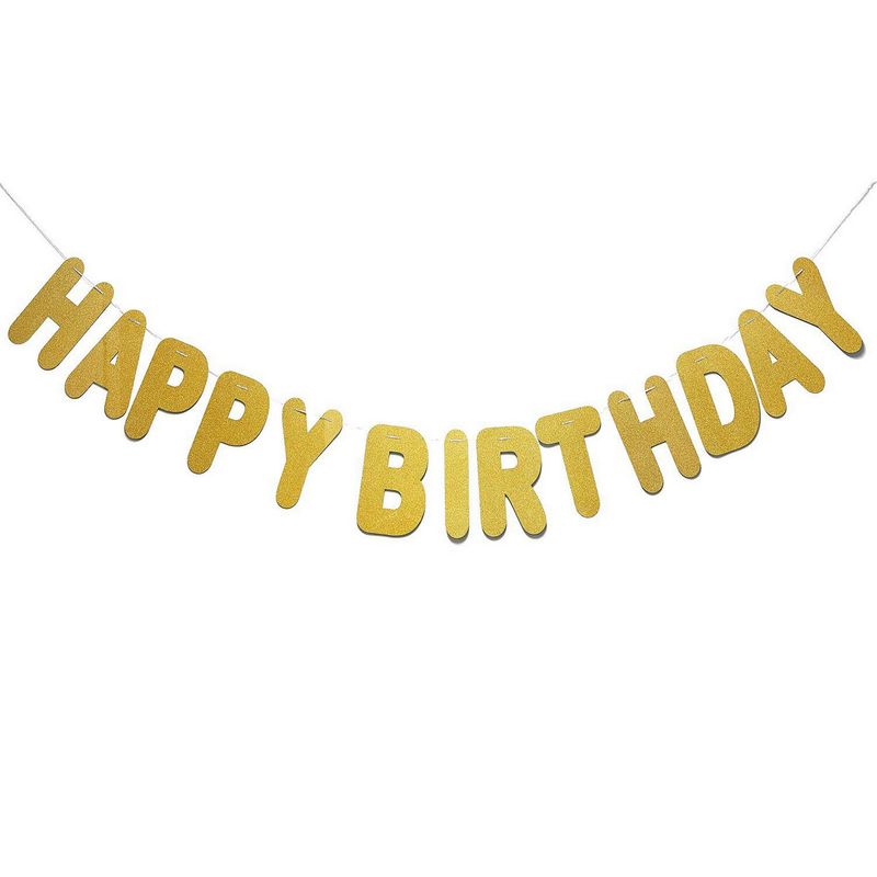 Happy Birthday String Banner, Party Supplies (Gold, 10.25 In x 10.5 ft)
