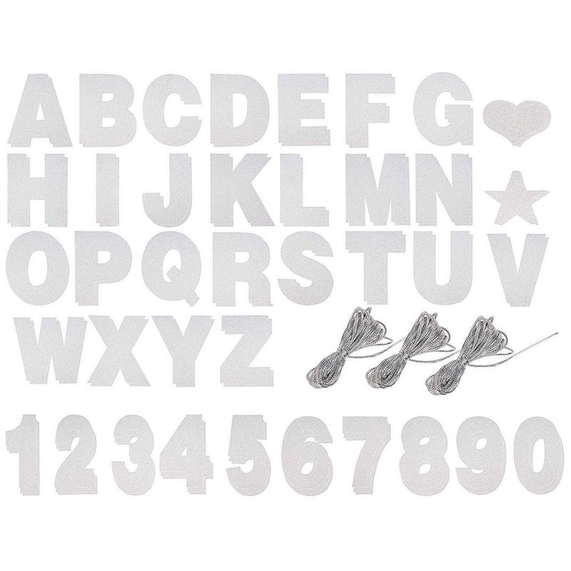 Juvale 126 Piece Make Your Own Banner Kit, DIY Banner with Silver Glitter  Letters A-Z, Numbers 0-9, Hearts, Stars, 3 Strings