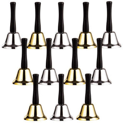 Juvale 12-Pack Set Silver and Gold Steel Service Handbells with Black Wooden Handles for Schools, Dinner Calling, Seniors, & Decor, 5 Inches