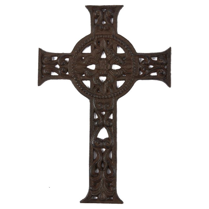 Juvale Wrought Iron Cross Decoration - Rustic Celtic Cross, Metal Cross for Christian and Religious Art Lovers, Dark Bronze, 11.5 x 7.7 x 0.5 Inches