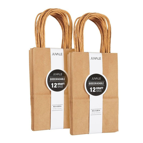 Juvale Small Kraft Paper Gift Bags with Handles (Brown, 8.5 x 5.25 Inches, 24 Count)