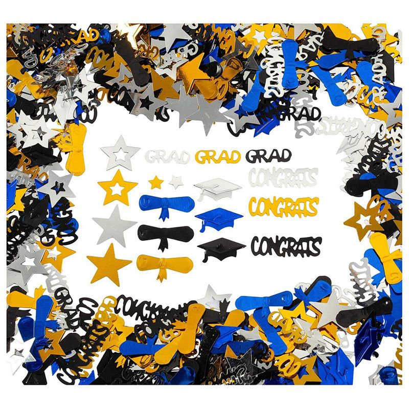 Graduation Party Supplies, Class of 2021 Confetti (Gold, Blue, Silver, Black, 2 oz)