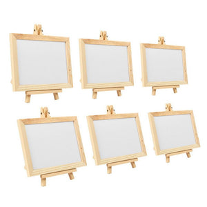 Mini Message Board - 6-Pack Wooden Framed White Chalkboard Sign with Easel Stand for Colored Chalk and Liquid Chalk Markers, 7 x 7 x 4.25 Inches Assembled