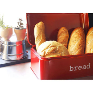 Vintage Stainless Steel Bread Box (Red, 16.75 x 9 x 6.5 In)