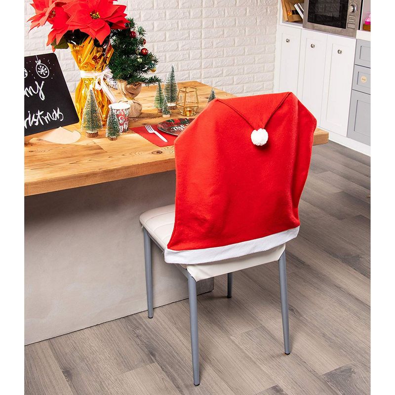 Juvale Christmas Chair Covers - 12-Pack Dining Seat Back Slipcover, Santa Hat Design, Holiday Themed Accessories Festive Decor for Home and Kitchen, Red and White, 20 x 26 Inches