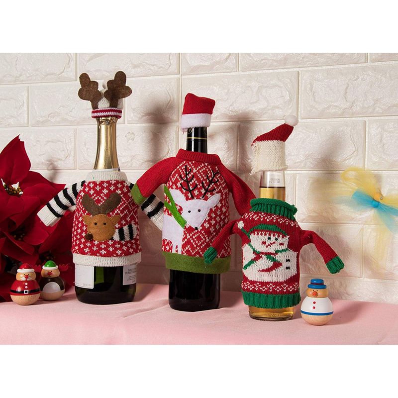 Christmas Wine Bottle Sleeve，Cute Christmas Wine Bottle Sweater，Champagne  Bottles Sleeve，Christmas Dining Table Decorations，Quick, uncover Santa  Claus