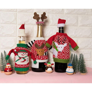 Ugly Christmas Sweater Wine Bottle Covers, Xmas Holiday Decor Gifts (3 Pack)