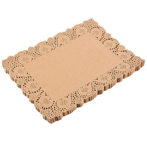 Lace Paper Doilies - 100-Pack Rectangle Decorative Paper Placemats Bulk for Cakes, Desserts, Baked Treat Display, Ideal for Weddings, Formal Event Tableware Decoration - Brown, 15.5 x 11.7 Inches
