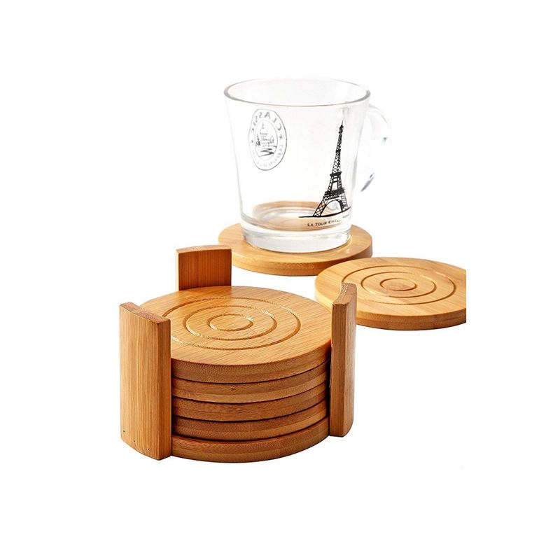 Set of 6 Rustic Wood Coasters with Holder