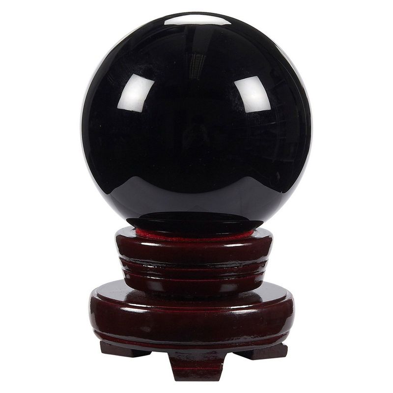 Juvale Black Obsidian Crystal Ball with Wooden Stand (3.1 x 3.1 x 4.5 inches)