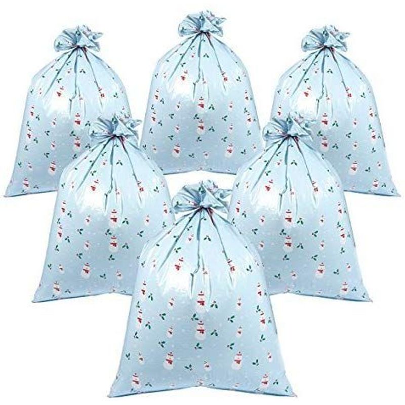 Snowman Christmas Tree Jumbo Gift Sacks for Large Gifts (Light Blue, 3 x 4 Ft, 6 Pack)