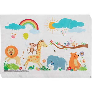 Safari Disposable Placemats - 100-Pack Baby Toddler Kids Table Top Mats, Self Adhesive Animal Themed Sticky Mats for Home and Restaurants, Foldable Design Easy Cleanup, 12 x 18 Inches