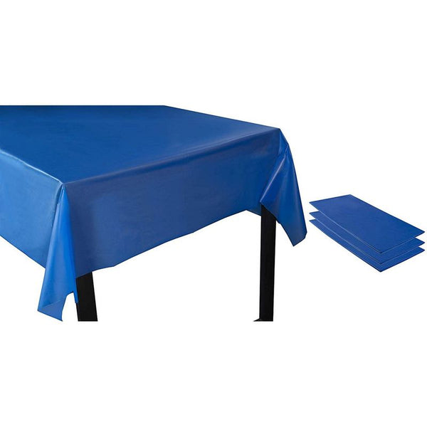 Juvale Royal Blue Plastic Tablecloth - 3-Pack 54 x 108-Inch Rectangle Disposable Graduation Table Cover, Fits up to 8-Foot Tables, Grad Party Decoration Supplies, 4.5 x 9 Feet